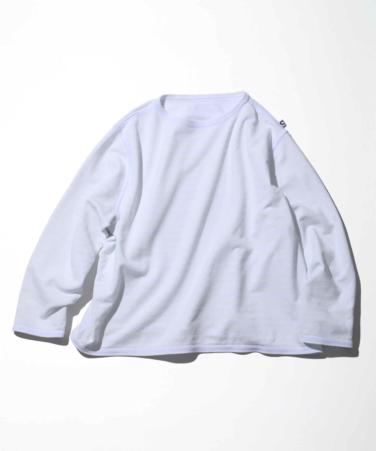 Boat Neck Horizontal Stripe French Terry Long Sleeve T-Shirt