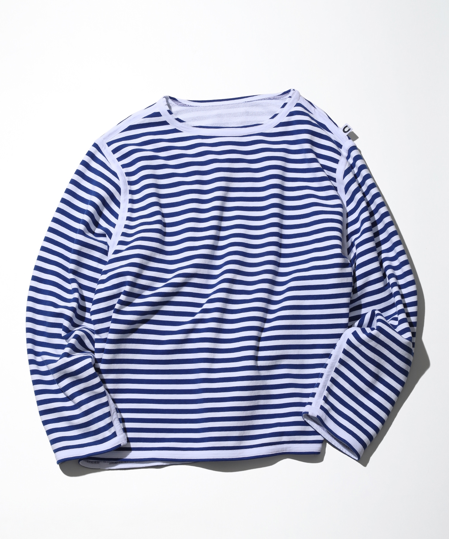 Boat Neck Horizontal Stripe French Terry Long Sleeve T-Shirt