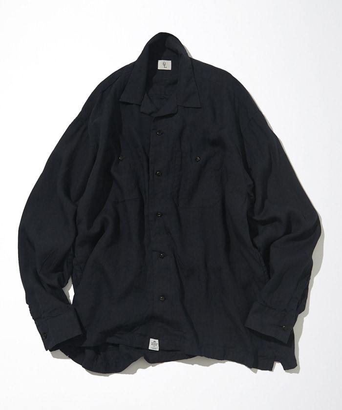 Thomas Mason Linen Open Collar Long sleeve shirt