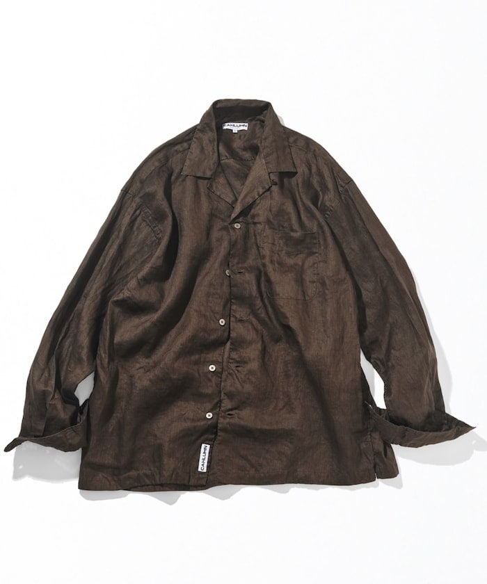 Linen Open Collar Long Sleeve Shirt